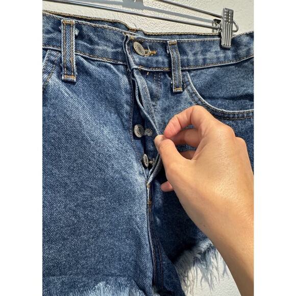 Melville John Galt Shorts High Rise Button Fly Cut Off Denim Distressed Boho - Picture 4 of 6